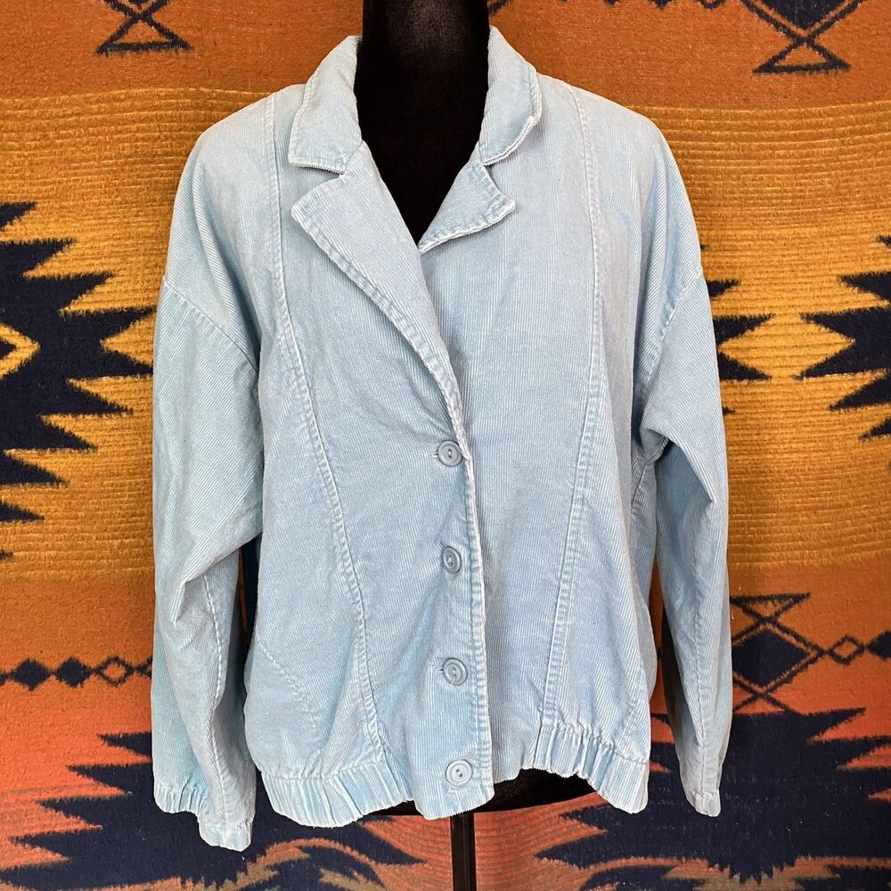 Vintage 80’s Blair Blue Corduroy Button Up Light Coat. Pockets. Collar. L/XL.